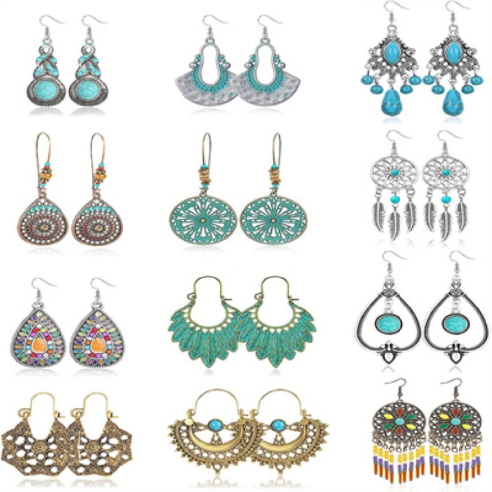 Vintage rhinestone earrings Women's Bohemian pendant earrings set